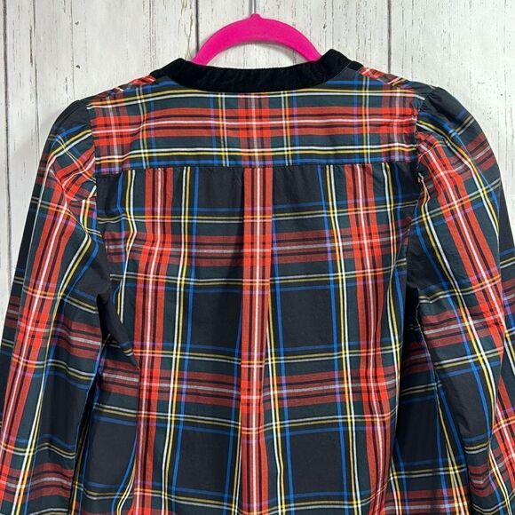 J.Crew Plaid Velvet Trim Blouse Preppy Holiday Classic Academia Chic Layering - Picture 12 of 15